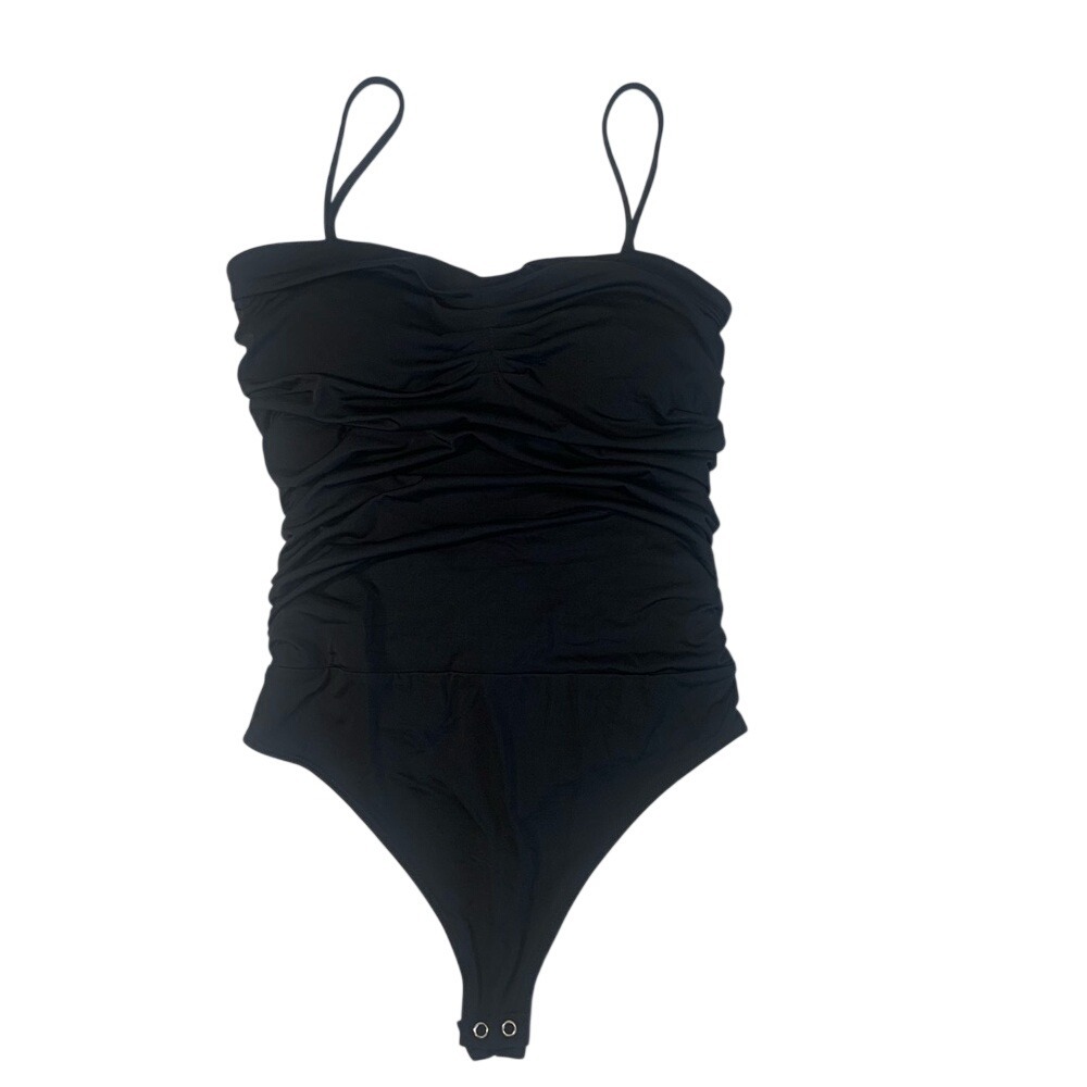 Express Woman S Black Ruched Whimsigoth Fairy‎ Grunge Spaghetti Strap Bodysuit.